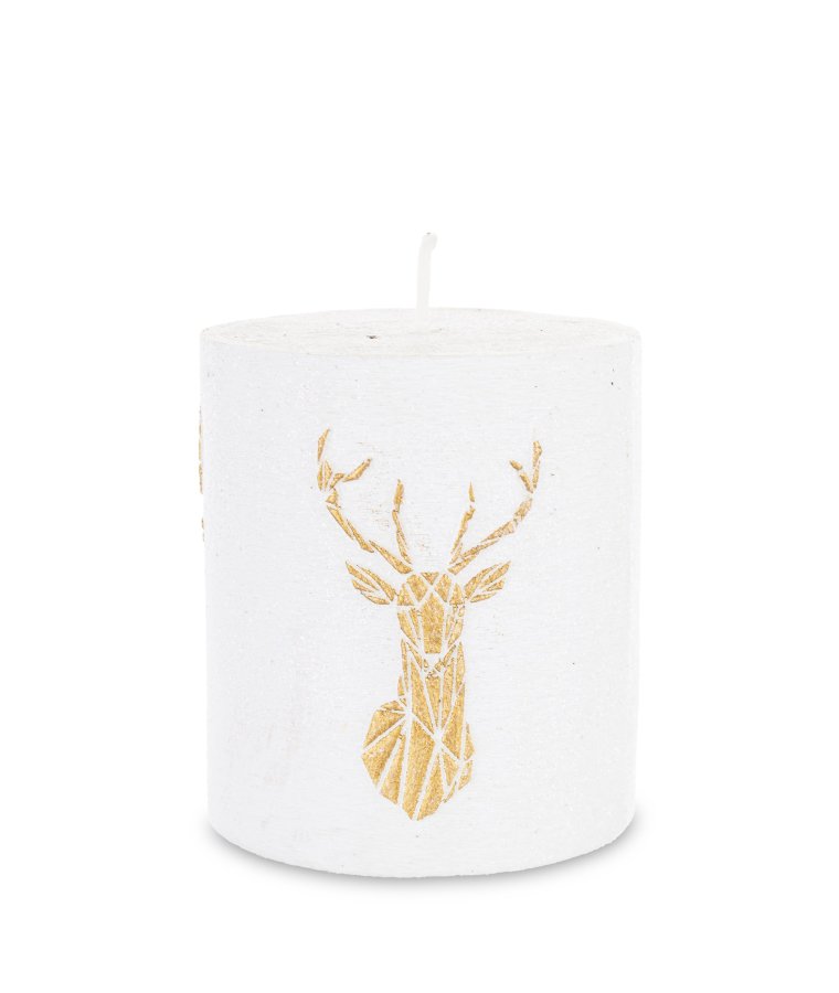 Pl Świeca Walec Mały Jeleń Głowa Biały Złoto